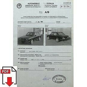 Fiche d'homologation FIA 1983 Alfa Romeo Alfetta 2.0 Turbodiesel PDF à télécharger
